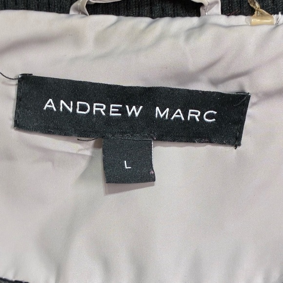 Women’s Large Sleeveless Andrew Marc Gray Quilted Vest Black Ribbed Stretch Trim - Picture 2 of 14